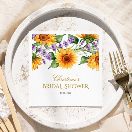 Sonnenblumen und Lavendel-Brautparty Serviette