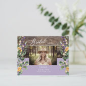 Sonnenblumen und Lavendel Foto Rustikale Bridal Einladungspostkarte (Stehend Vorderseite)
