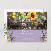 Sonnenblumen und Lavendelhochzeit Das Datum speich Postkarte (Vorne/Hinten)