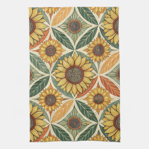 Sonnenblumen und Leaf Muster   naturgetreu Inspiri Geschirrtuch