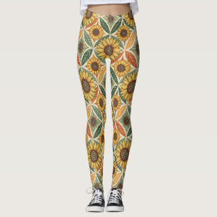 Sonnenblumen und Leaf Muster   naturgetreu Inspiri Leggings