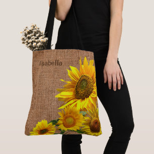 Sonnenblumen und Leinwand Tasche