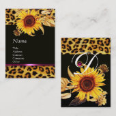 SONNENBLUMEN UND LEOPARD FUR PINK GEMSTONE MONOGRA VISITENKARTE (Vorne/Hinten)