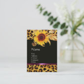 SONNENBLUMEN UND LEOPARD FUR PINK GEMSTONE MONOGRA VISITENKARTE (Stehend Vorderseite)