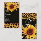 SONNENBLUMEN UND LEOPARD FUR PINK GEMSTONE MONOGRA VISITENKARTE (Vorne/Hinten)