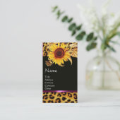 SONNENBLUMEN UND LEOPARD FUR PINK GEMSTONE MONOGRA VISITENKARTE (Stehend Vorderseite)