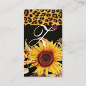 SONNENBLUMEN UND LEOPARD FUR PINK GEMSTONE MONOGRA VISITENKARTE (Rückseite)