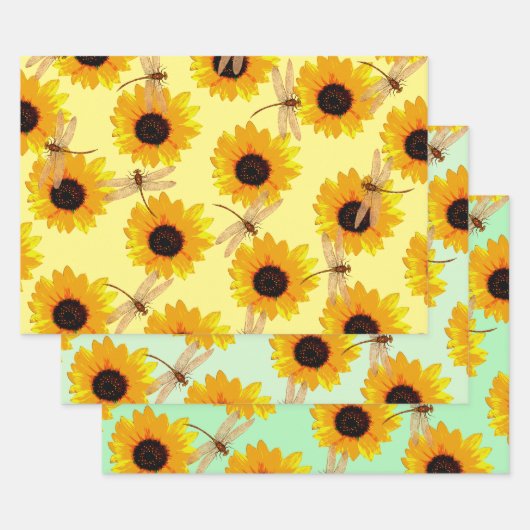 Sonnenblumen und Libellen, Geschenkpapier Set (Set)