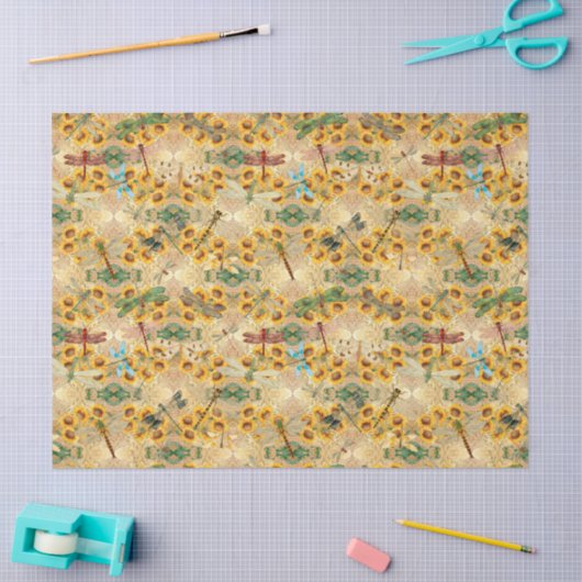 Sonnenblumen und Libellen, Reihe Design 1 Seidenpapier (Basteln)