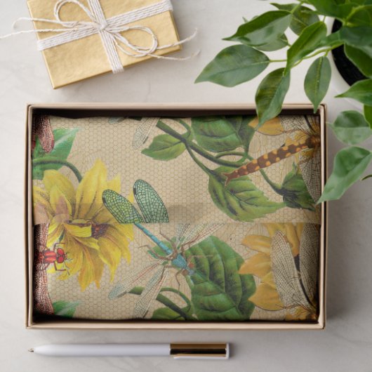 Sonnenblumen und Libellen, Reihe Design 2 Seidenpapier (Geschenk)