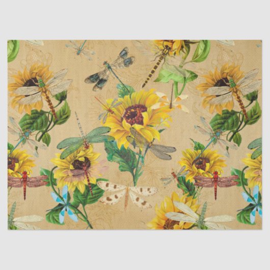 Sonnenblumen und Libellen, Reihe Design 2 Seidenpapier (Vorderseite)