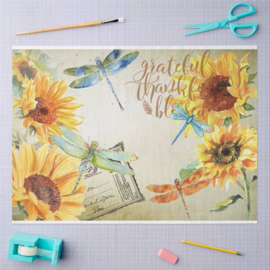 Sonnenblumen und Libellen, Reihe Design 4 Seidenpapier (Basteln)