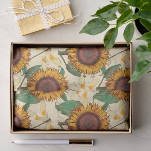 Sonnenblumen und Libellen, Reihe Design 5 Seidenpapier (Geschenk)