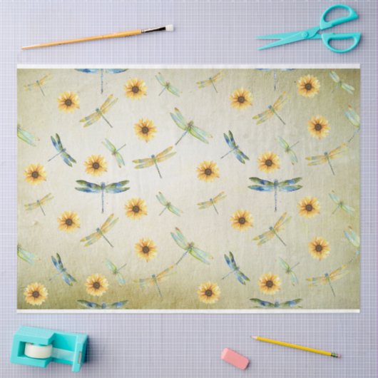 Sonnenblumen und Libellen-Reihe Design 6 Seidenpapier (Basteln)