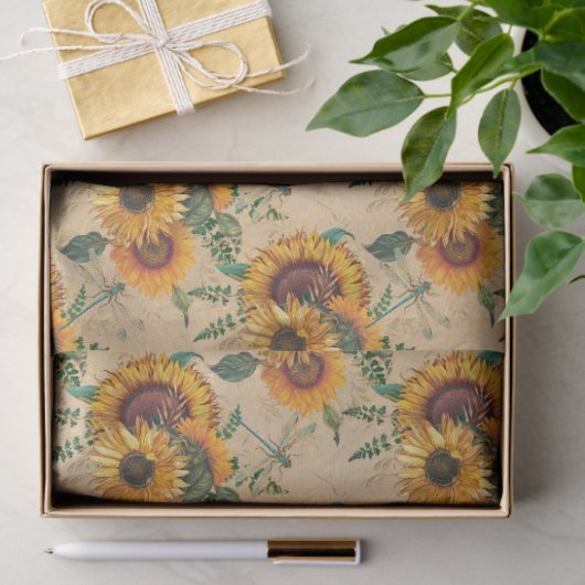 Sonnenblumen und Libellen, Reihe Design 6 Seidenpapier (Geschenk)