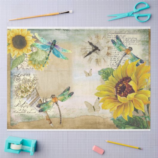Sonnenblumen und Libellen Serie Design 5 Seidenpapier (Basteln)