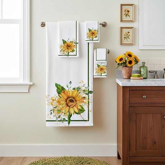 Sonnenblumen und Libellen-Spritzer fallen Badhandtuch Set