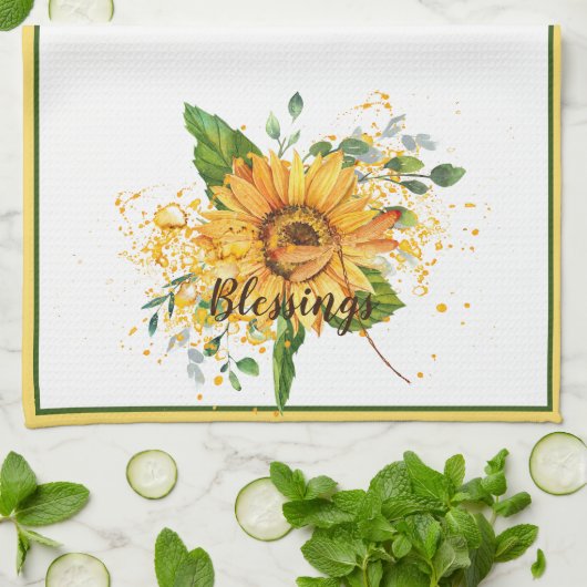 Sonnenblumen und Libellen-Spritzer fallen Gewohnhe Geschirrtuch (Gefaltet)