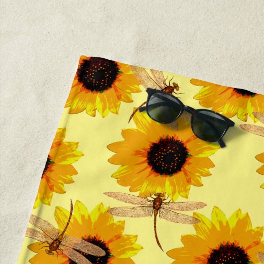 Sonnenblumen und Libellen, Strandtuch (Beispiel)