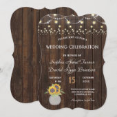 Sonnenblumen und Lichter alte Holzverheiratung Einladung (Vorne/Hinten)