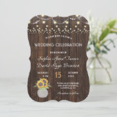 Sonnenblumen und Lichter alte Holzverheiratung Einladung (Stehend Vorderseite)