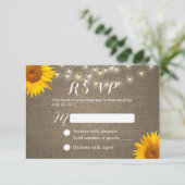 Sonnenblumen und Lichter Burlap Wedding RSVP (Stehend Vorderseite)
