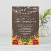 Sonnenblumen und Lichter rustikale Hochzeit Einladung (Stehend Vorderseite)