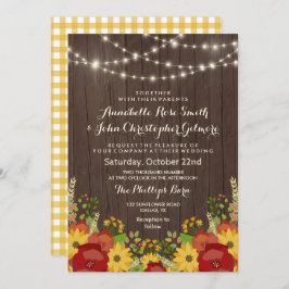 Sonnenblumen und Lichter rustikale Hochzeit Einladung