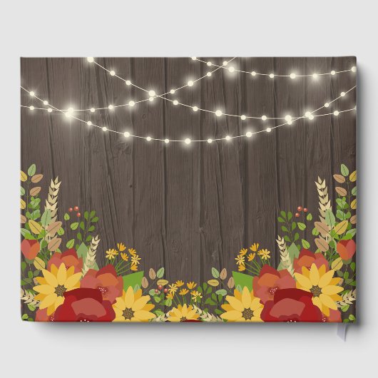 Sonnenblumen und Lichter rustikale Hochzeit Gästebuch (Rückseite)