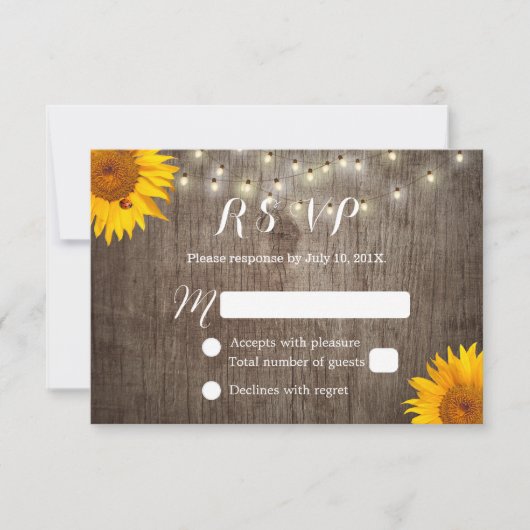 Sonnenblumen und Lichter Rustikale Hochzeit RSVP (Vorderseite)