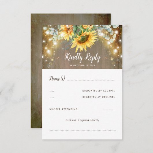 Sonnenblumen und Lichter Rustikale UAWG Hochzeiten RSVP Karte (Vorne/Hinten)
