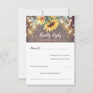 Sonnenblumen und Lichter Rustikale UAWG Hochzeiten RSVP Karte