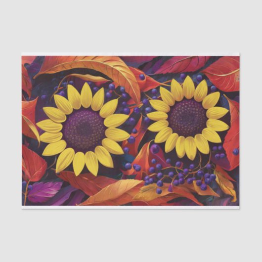 Sonnenblumen und Lila Berries, Herbstgarten Seidenpapier (Vorderseite)