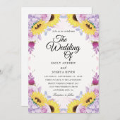 Sonnenblumen und lila Einladungen (Vorne/Hinten)