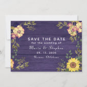 Sonnenblumen und Lila Hochzeit im Herbst Save The Date (Vorderseite)