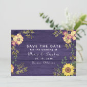 Sonnenblumen und Lila Hochzeit im Herbst Save The Date (Stehend Vorderseite)