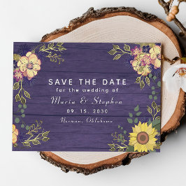 Sonnenblumen und Lila Hochzeit im Herbst Save The Date