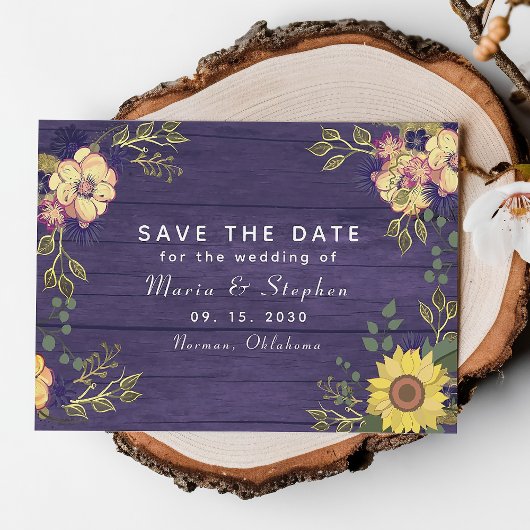 Sonnenblumen und Lila Hochzeit im Herbst Save The Date