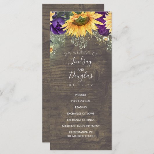 Sonnenblumen und Lila Hochzeitsprogramme für Rose Programm (Vorne/Hinten)