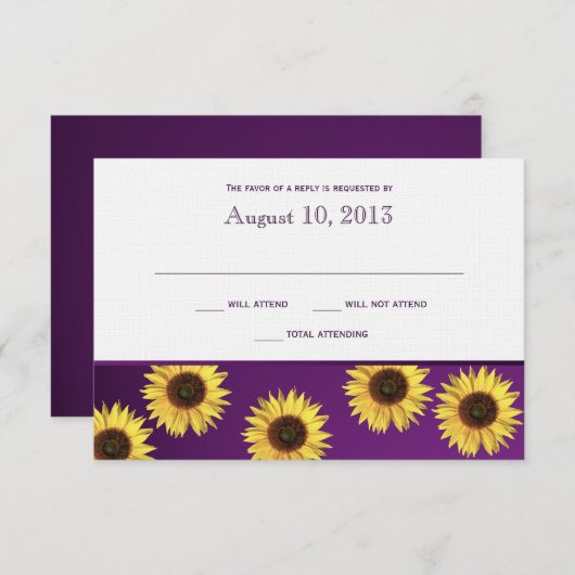 Sonnenblumen und Lila Länder RSVP Karte (Vorne/Hinten)
