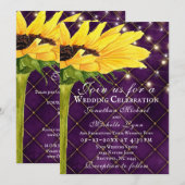 Sonnenblumen und Lila Lichter auf einer Hochzeit Einladung (Vorne/Hinten)