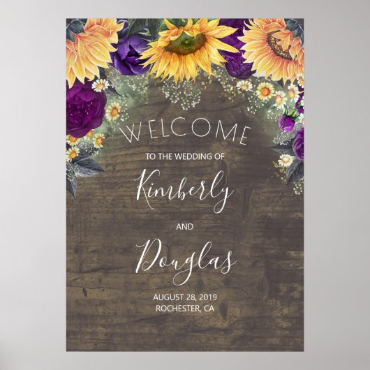 Sonnenblumen und Lila Rose Hochzeit im Herbst Empf Poster (Vorne)