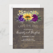 Sonnenblumen und Lila Rose Save the Date fallen Ankündigungspostkarte (Vorne/Hinten)