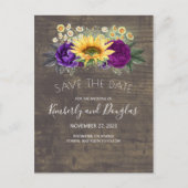 Sonnenblumen und Lila Rose Save the Date fallen Ankündigungspostkarte (Vorderseite)