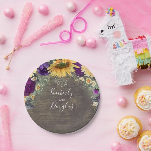 Sonnenblumen und Lila rustikale Hochzeit im Herbst Pappteller (Party)