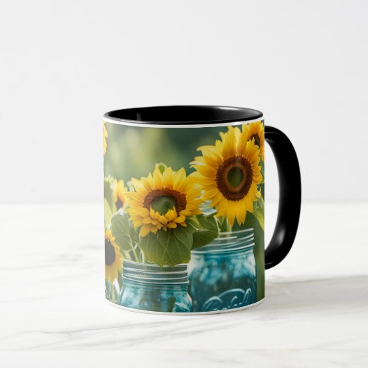 Sonnenblumen und Mason Gläser Tasse (VorderseiteRechts)