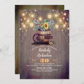 Sonnenblumen und Mason Jar Leuchten Rustikaler Abs Einladung (Vorne/Hinten)