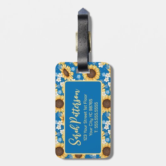 Sonnenblumen und Milchblumen-Monogramm Gepäckanhänger (Rückseite vertikal)