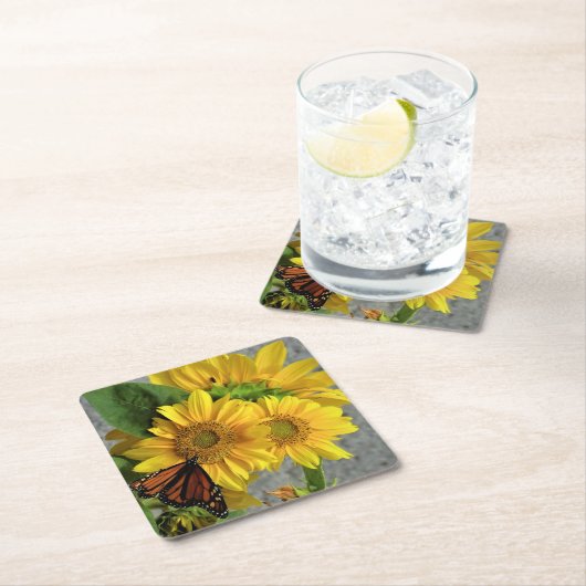 Sonnenblumen und Monarch-Schmetterling-Untersetzer Rechteckiger Pappuntersetzer (Vor Ort)
