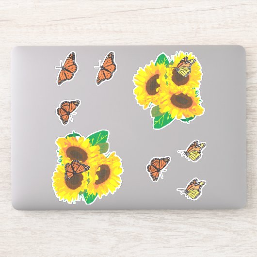 Sonnenblumen und Monarchschmetterlinge Aufkleber (Computer)